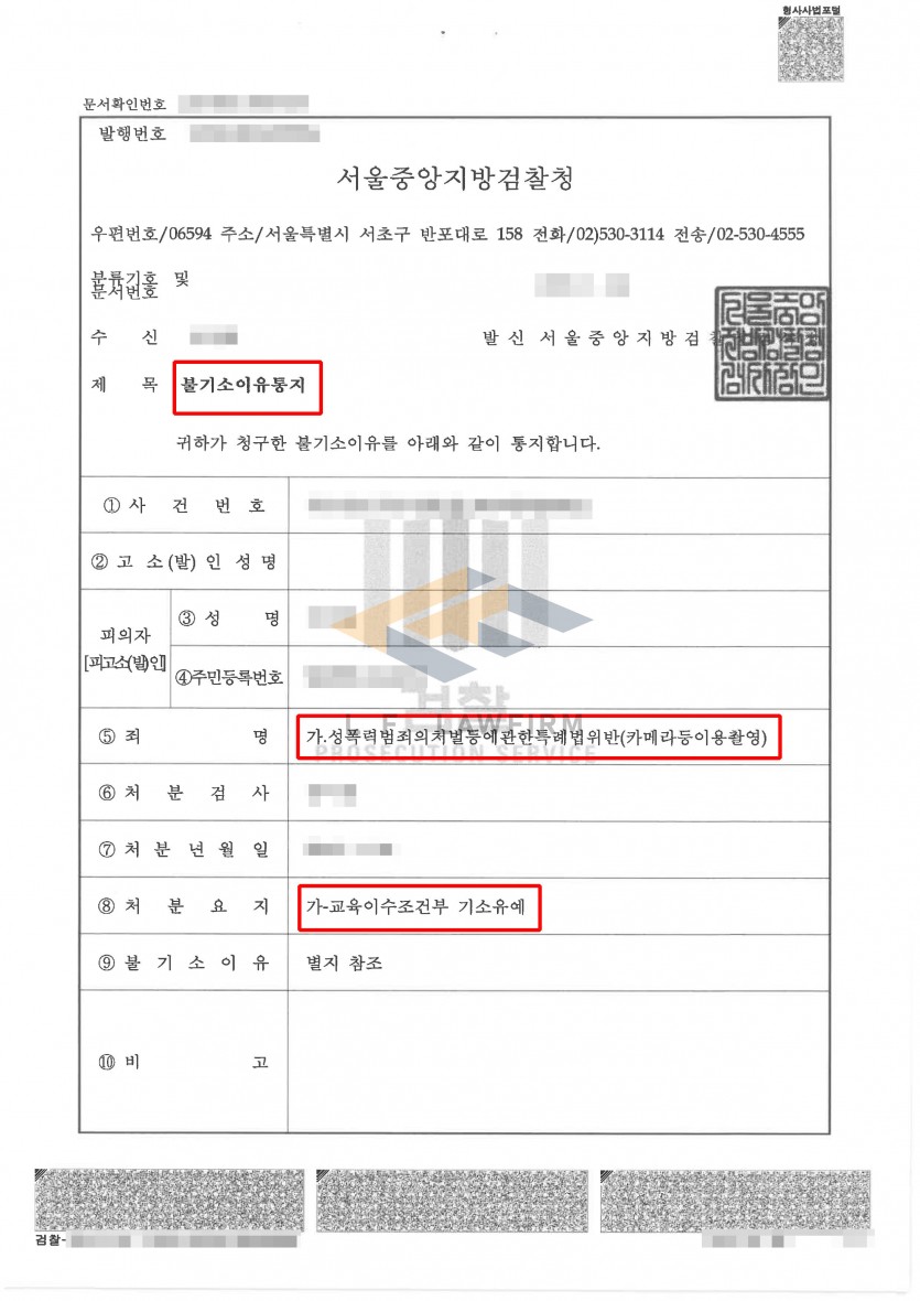 모텔에서 피해자의 신체를 몰래 촬영한 카메라등이용촬영죄 사건에서 기소유예 처분 사례 변호사 사진