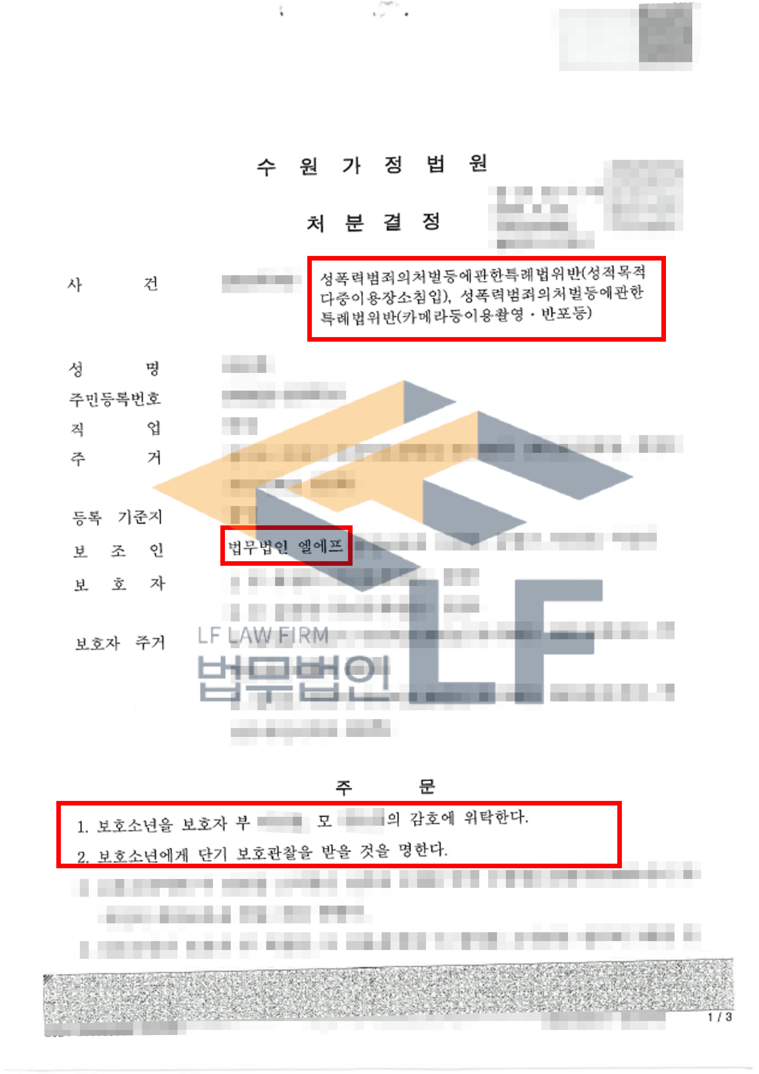 여자화장실에 성적 목적을 가지고 침입하여 불법촬영을 한 소년보호사건에서 1호, 4호 처분 사례 변호사 사진