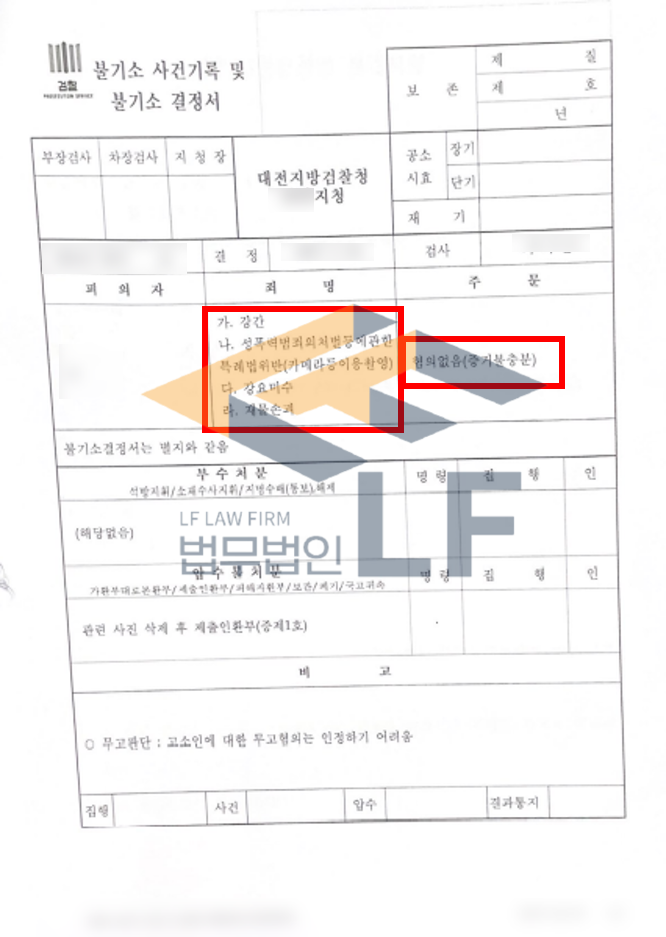 연인관계인 피해자를 성폭행하고 신고하는 휴대전화를 빼앗아 손괴한 사건 혐의없음처분 변호사 사진