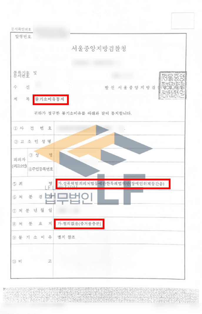 지적장애를 가진 피해자에게 간음한 장애인위계등간음혐의 혐의없음 처분 사례 변호사 사진