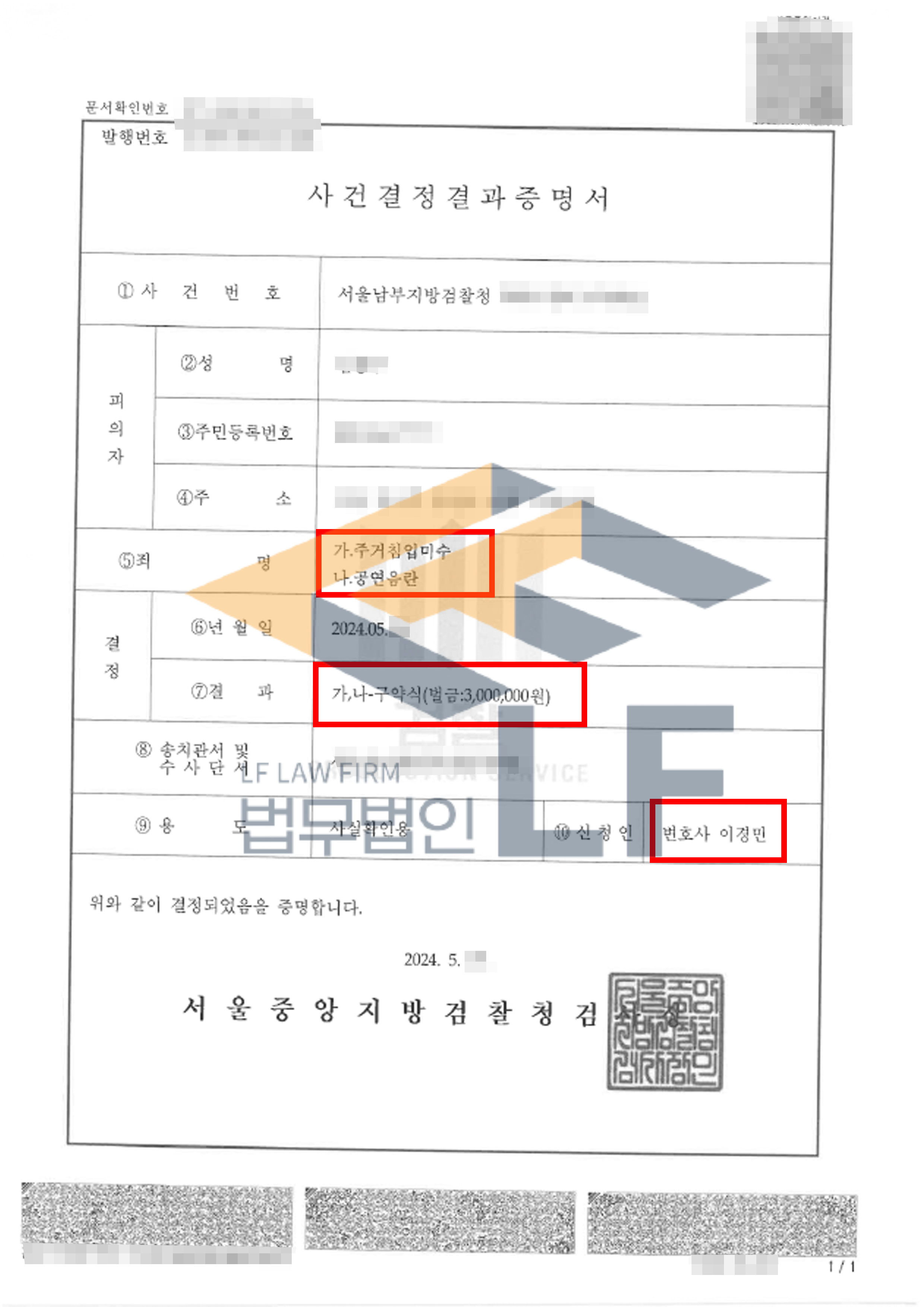 술에 만취해 다른 집의 문을 두드리고 옷을 벗고 공용 복도를 돌아다닌 사건에서 구약식 벌금 처분 사례 변호사 사진