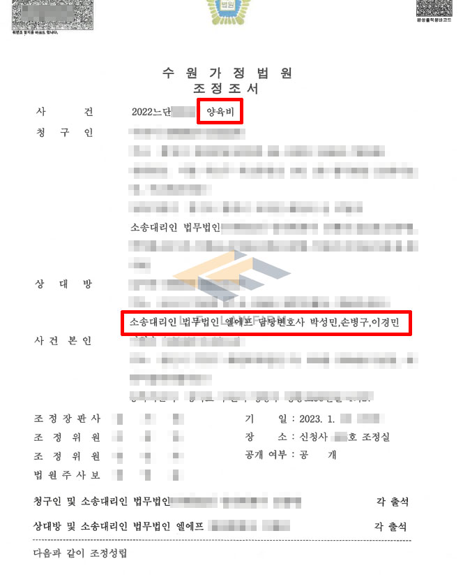 전 남편으로부터 느닷없이 양육비 청구소송을 당한 사건에서 양육비 감액조정으로 종결 변호사 사진