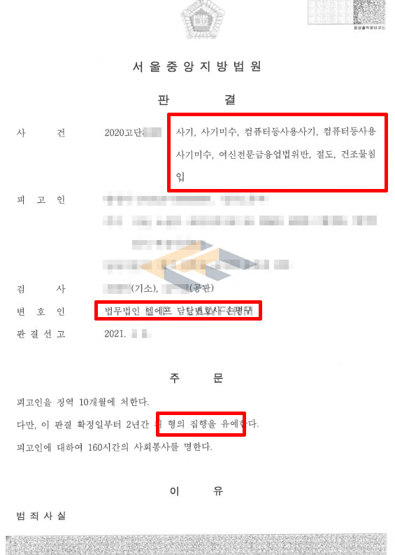 사기, 컴퓨터등사용사기, 절도, 건조물침입, 여신전문금융업법위반 등 실형 전과가 있던 사람이 집행유예 판결 변호사 사진