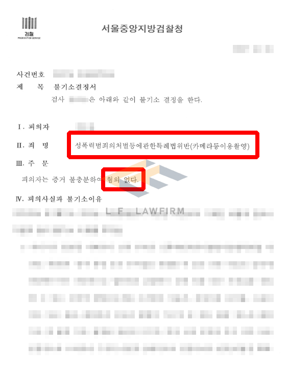 스키니진을 입은 사람의 엉덩이, 허벅지 부위를 촬영한 카메라등이용촬영죄 사건에서 혐의없음 처분 변호사 사진