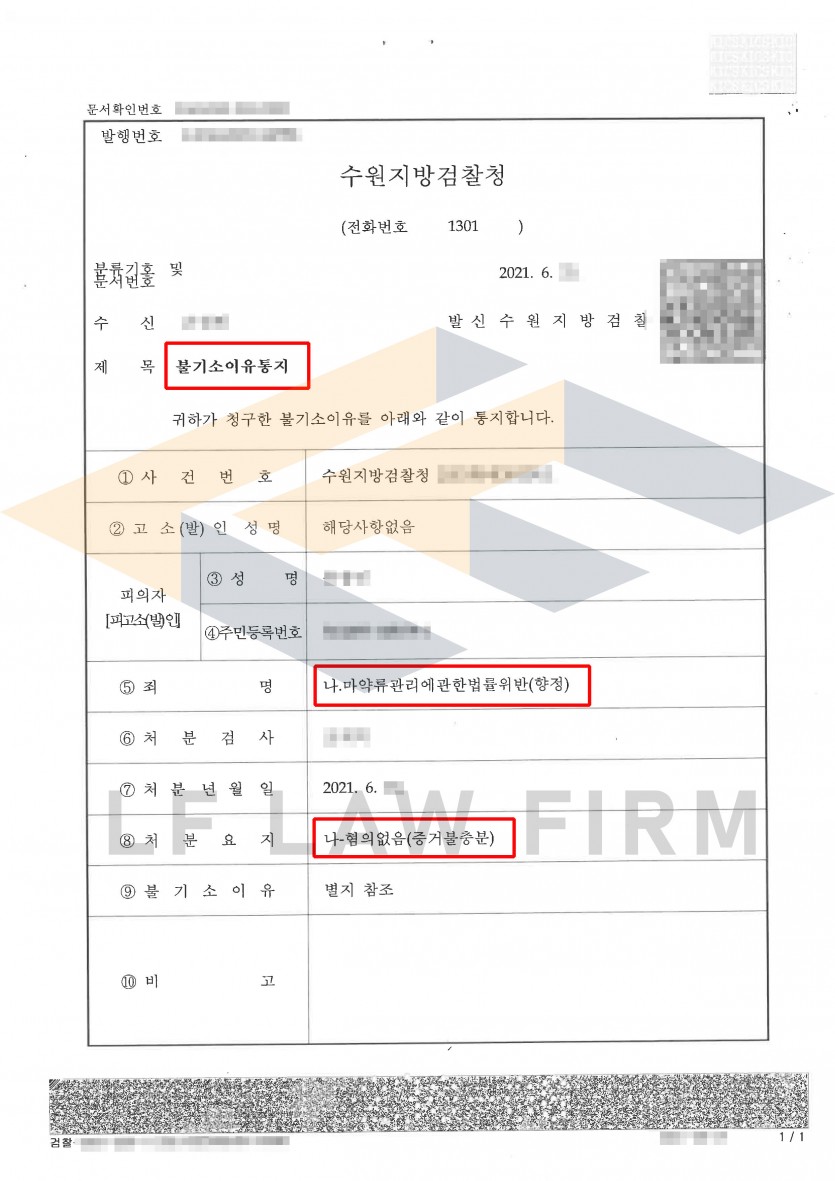 필로폰을 소지하고 있었다는 혐의를 받은 마약류관리에관한법률위반죄 사건에서 혐의없음 처분 사례 변호사 사진