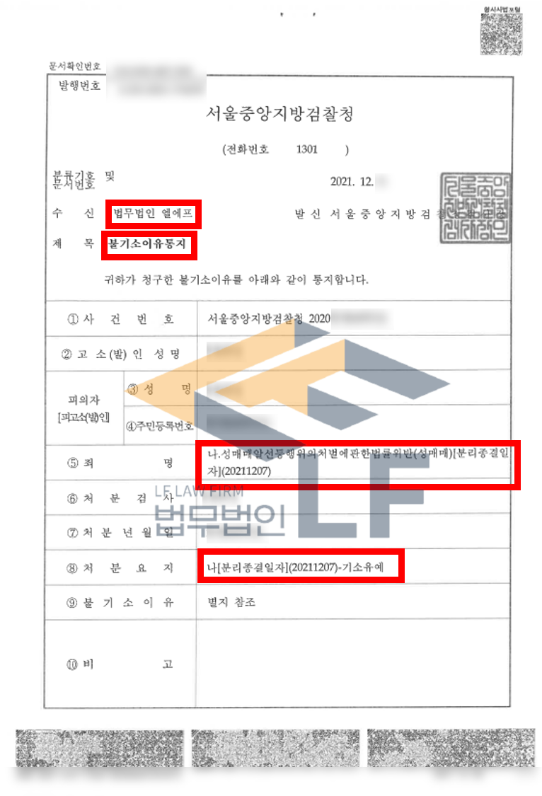 성매매예약금을 입금하고 오피스텔 성매매를 한차례 진행한 사건 기소유예처분 변호사 사진