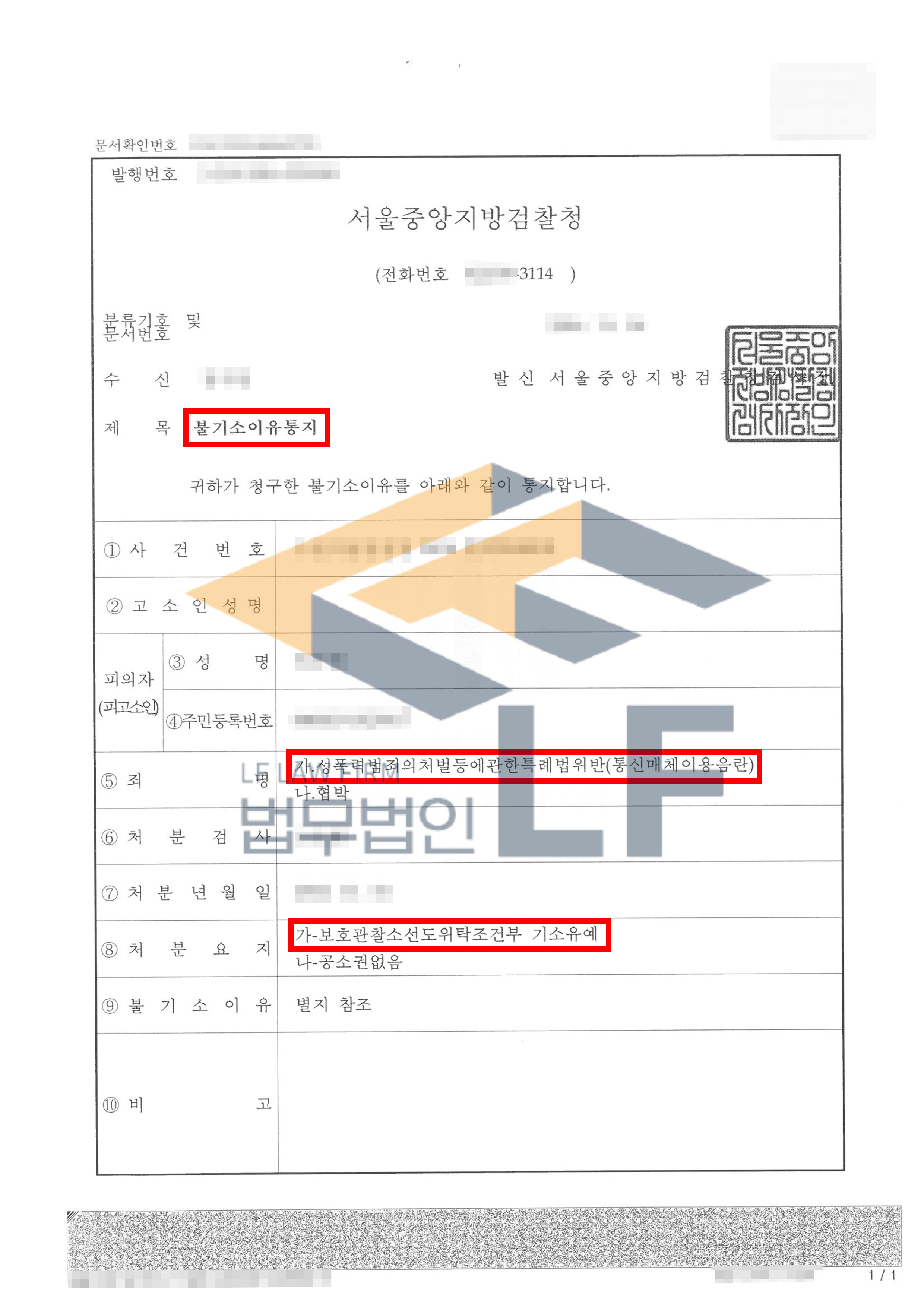 발신번호 표시 제한으로 전화를 걸어 7회에 걸쳐 음란한 말을 한 사건에서 기소유예 처분 변호사 사진