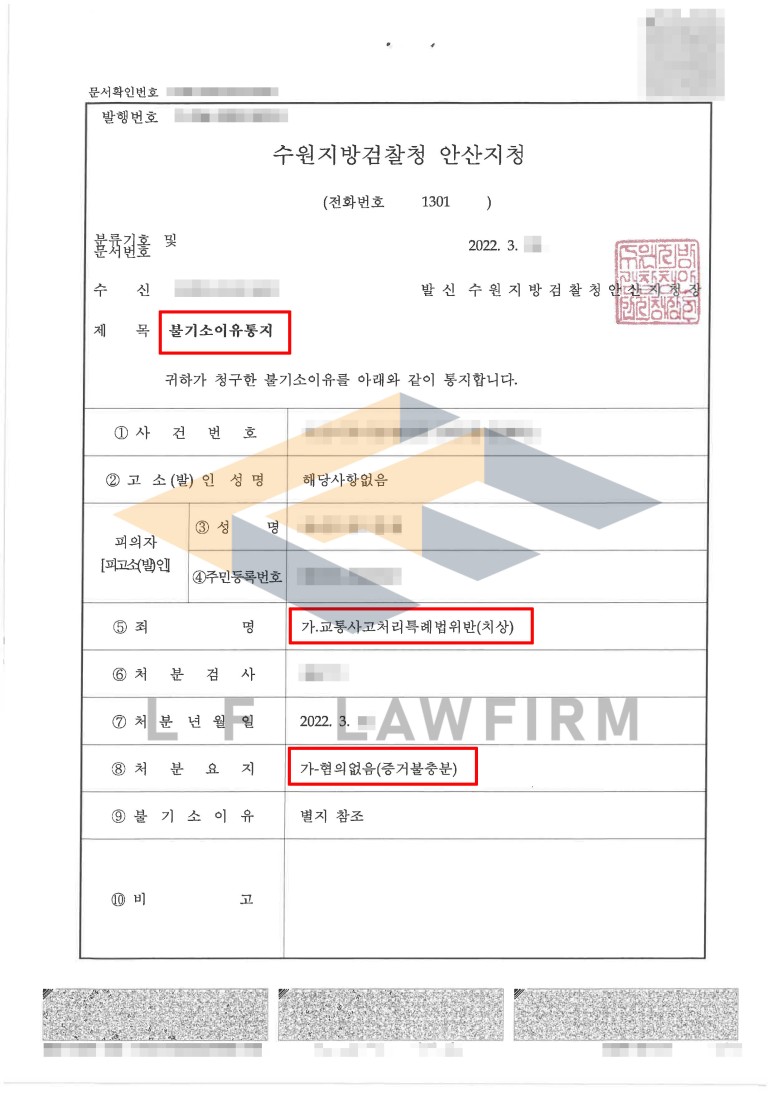 무단횡단 하던 피해자를 미처 발견 못하고 차로 충격한 교통사고처리특례법위반(치상)죄 사건에서 혐의없음 처분 사례 변호사 사진