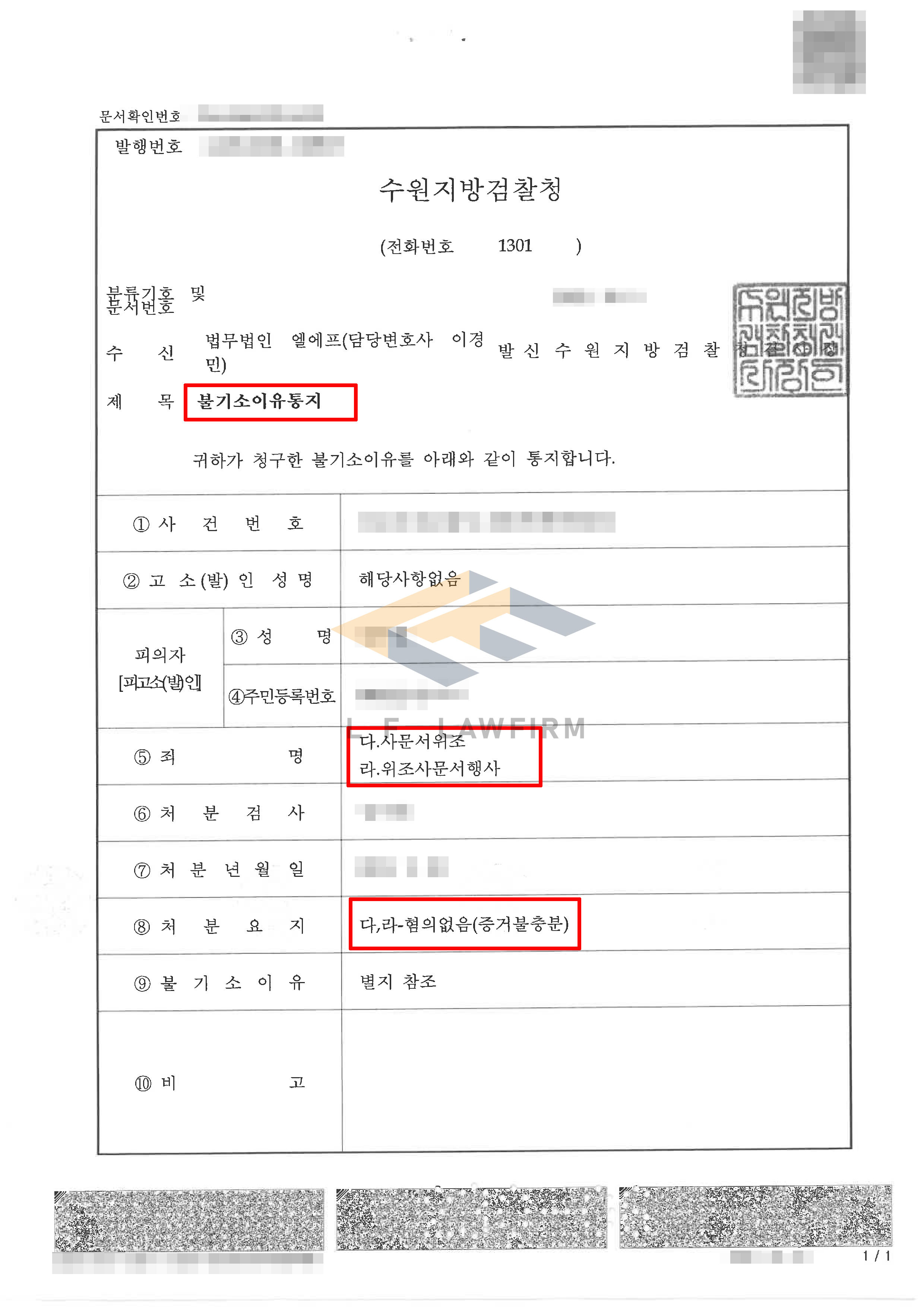 금융기관에 관한 서류를 위조하여 그 사실관계를 모르는 사람에게 제출하여 행사하였다는 사문서위조죄 위조사문서행사 사건에서 무혐의 처분 사례 변호사 사진